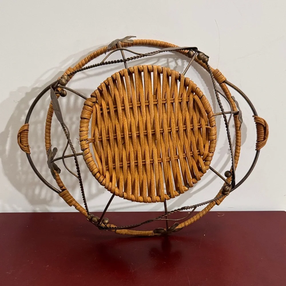 Decorative Woven Metal Basket with Floral Design